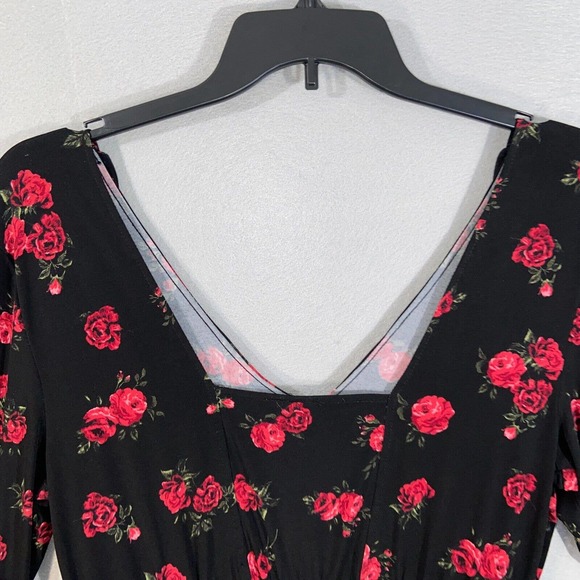 Torrid Dress Womens 0 Black Red Floral Ruffle V Neck Long Sleeve Casual - Picture 14 of 15